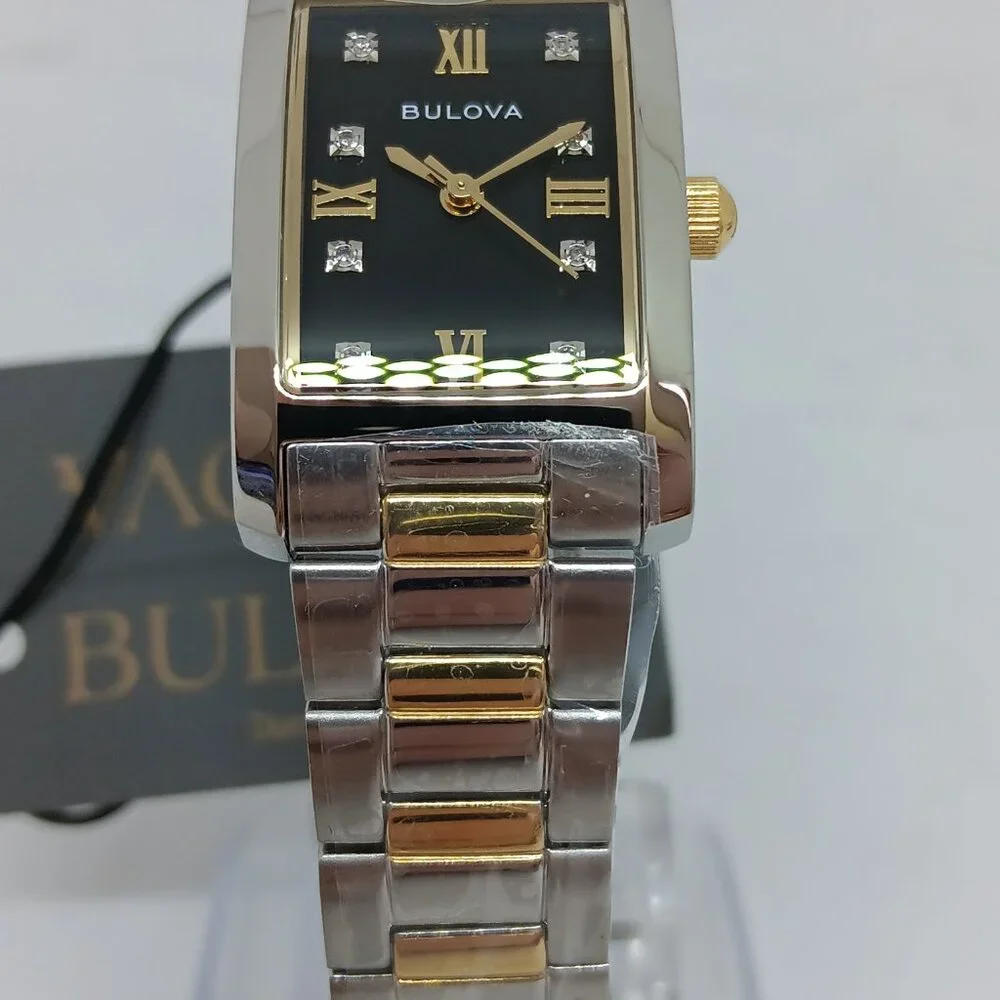 Bulova 98P230 Women's 21mm x 33mm Diamond Dial Two Tone S/Steel Tank Watch - Picture 3 of 11